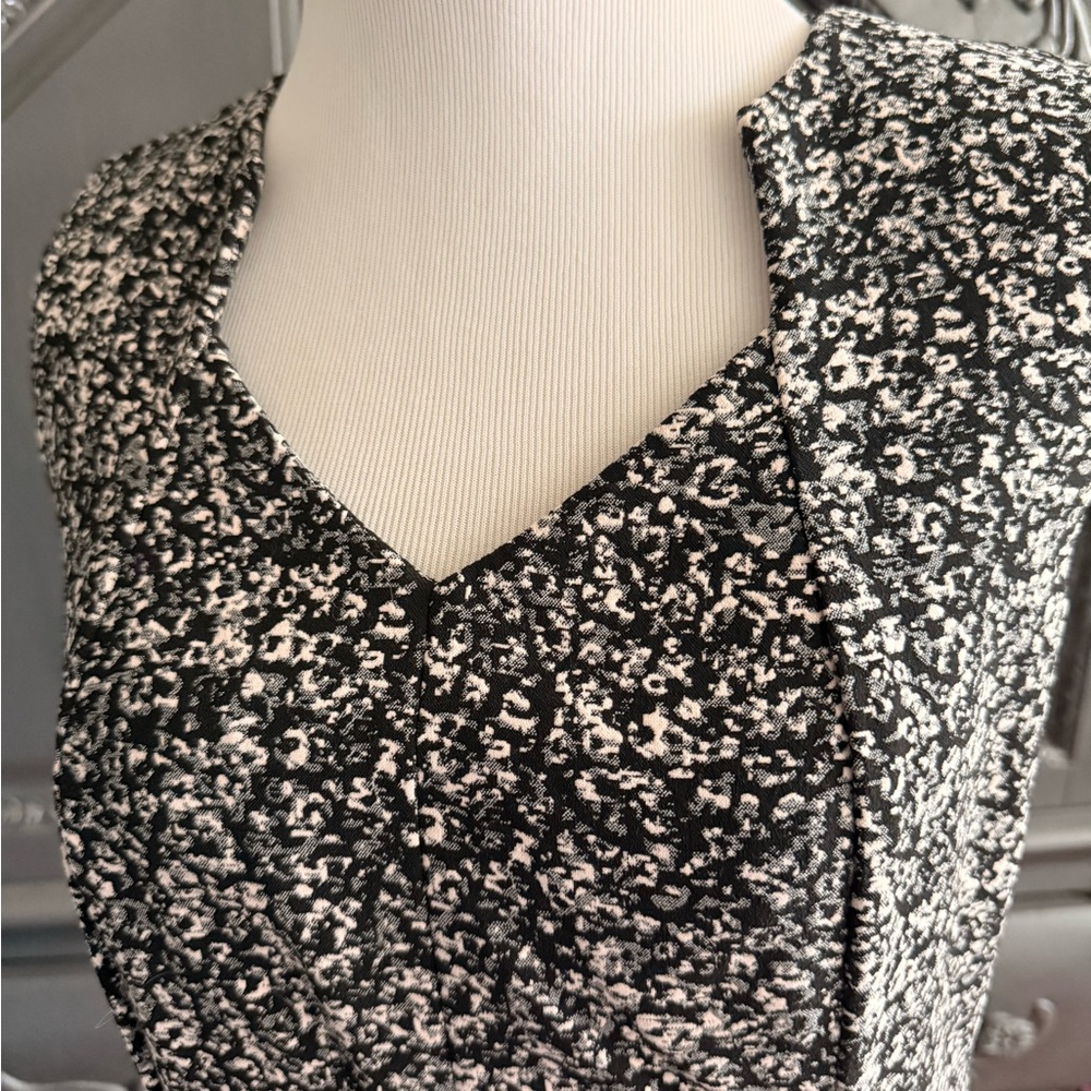 Calvin Klein Black and White Textured V-Neck Dress
